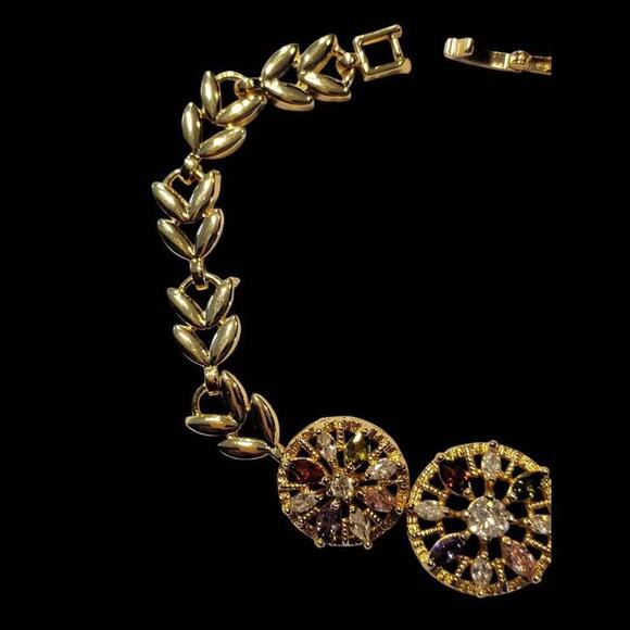 Yellow Gold Plated Bracelet W/ Beautiful Multicolor Stones - Picture 3 of 7